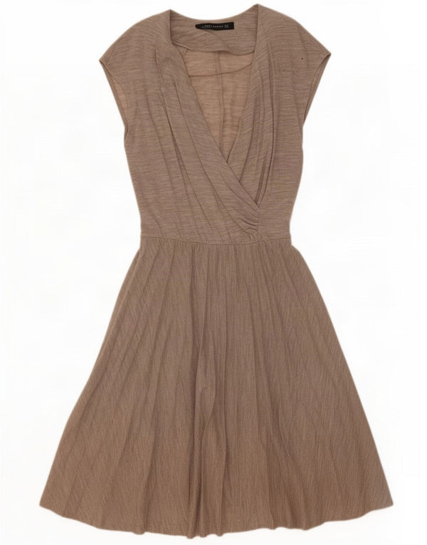 Zara Dame A-Line Kjole UK 10 Small Grey Polyester