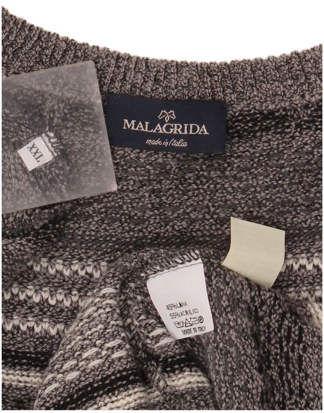 Malagrida Herre Boat Neck Jumper Sweater 2XL Grå Stribet Uld