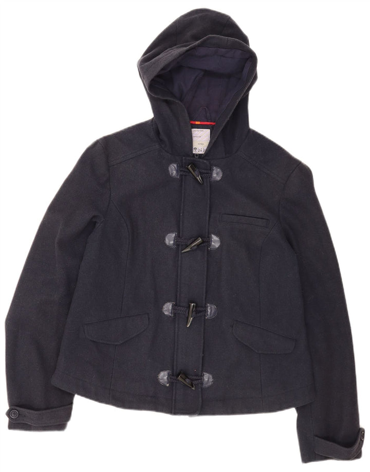 Fat Face Dame Hætte Duffle Jacket UK 16 Large Navy Blue Wool