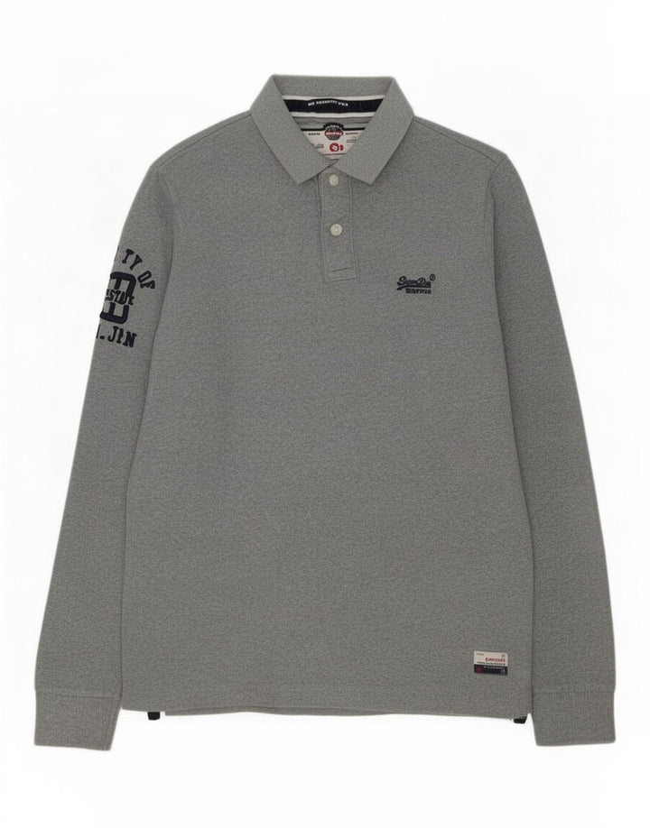 Superdry Herre grafisk langærmet poloshirt Stor grå bomuld