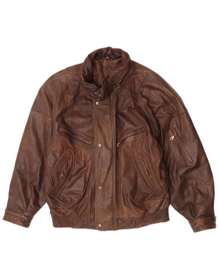 Vintage Herre Bomber Læderjakke IT 54 2XL Brun Læder