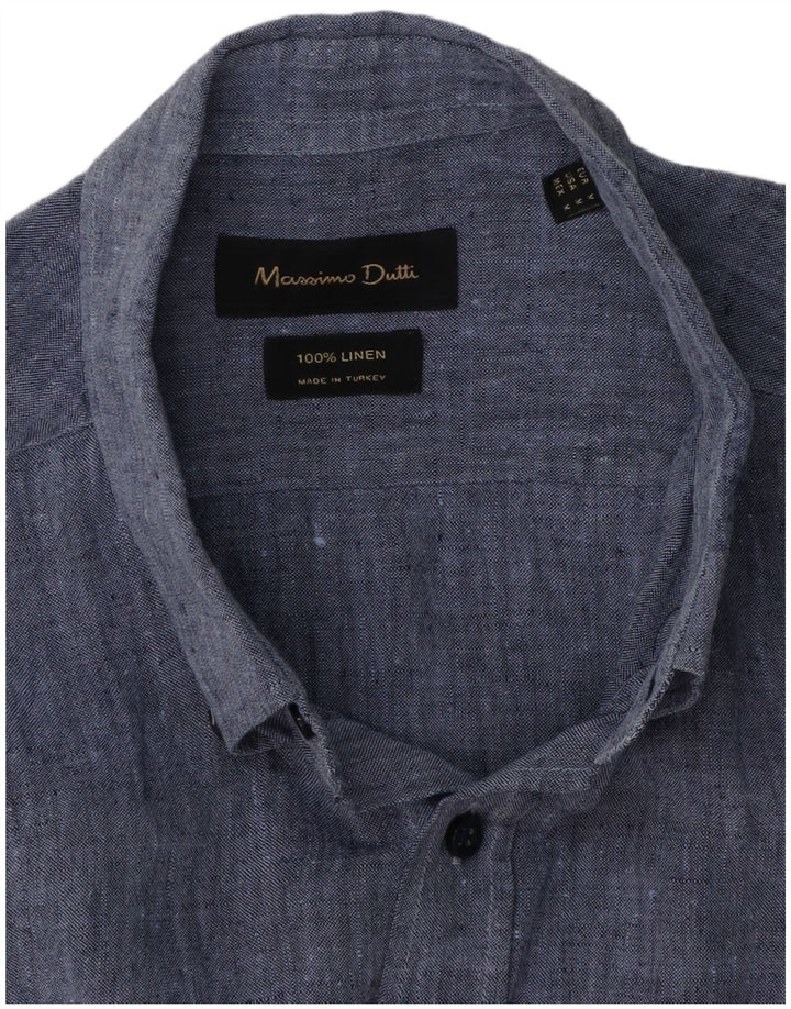 Massimo Dutti Herreskjorte Medium Blue Linen