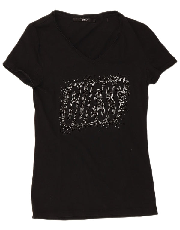 Guess Graphic T-Shirt Top UK 8 Small Black