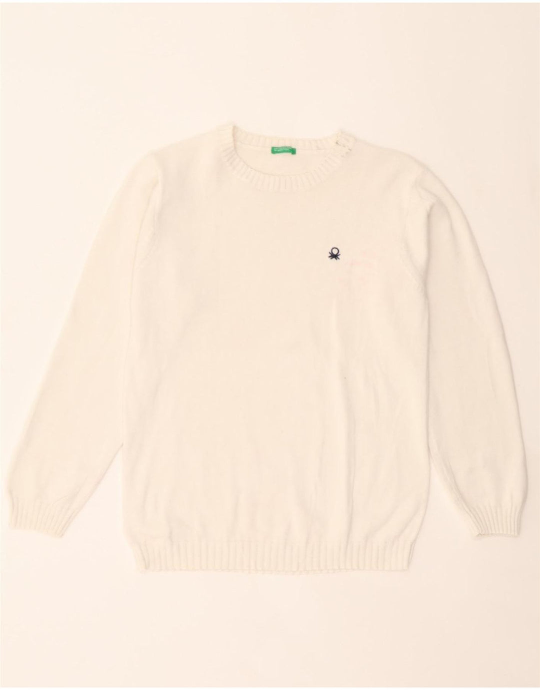 BENETTON Boys Crew Neck Jumper Sweater 10-11 Years White Vintage Benetton and Second-Hand Benetton from Messina Hembry 
