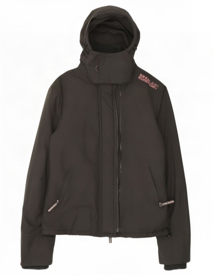 Superdry vindjakke med hætte til kvinder UK 14 mellemgrå nylon