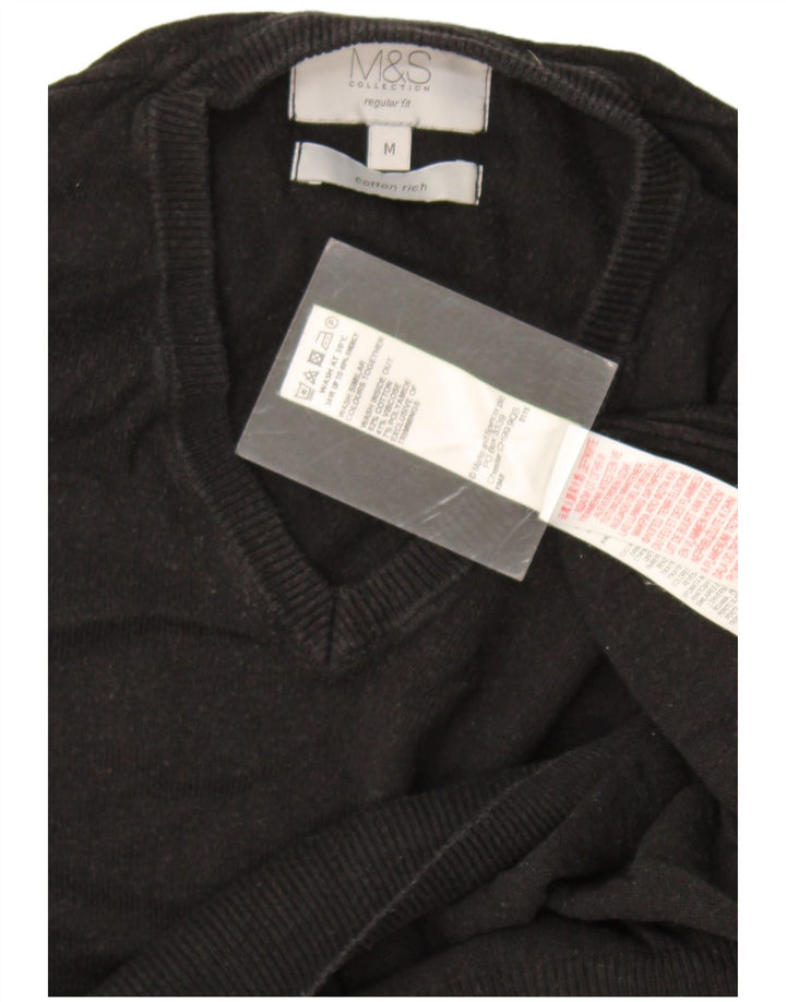 Marks & Spencer Herre Regular Fit V-hals sweater Medium Sort Bomuld