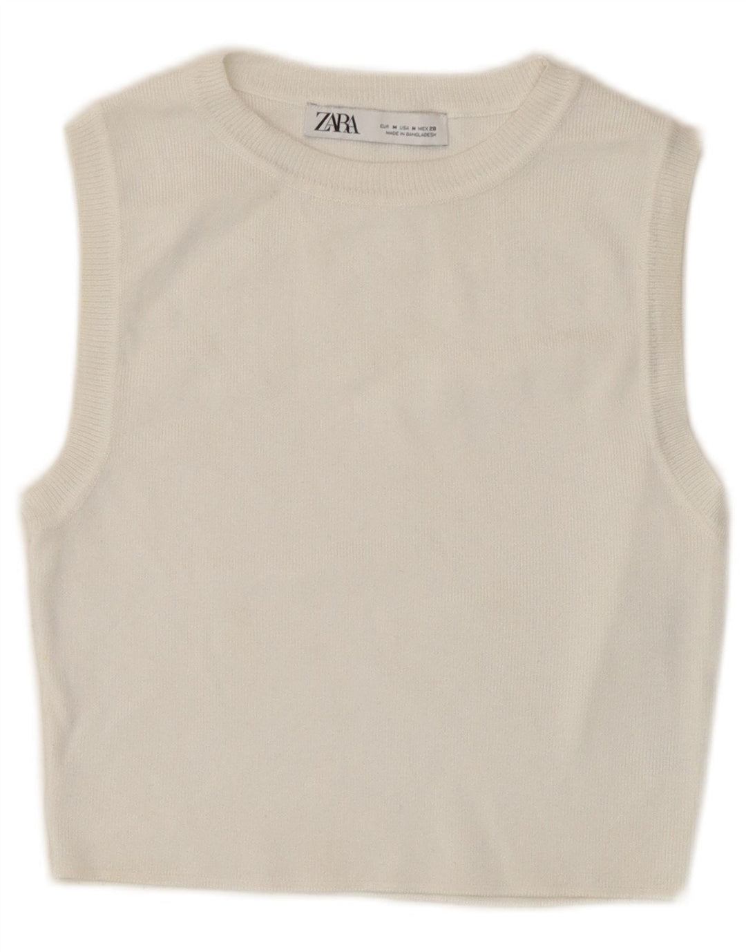 Zara Dame Ærmeløs Crop Top UK 12 Medium White Viscose