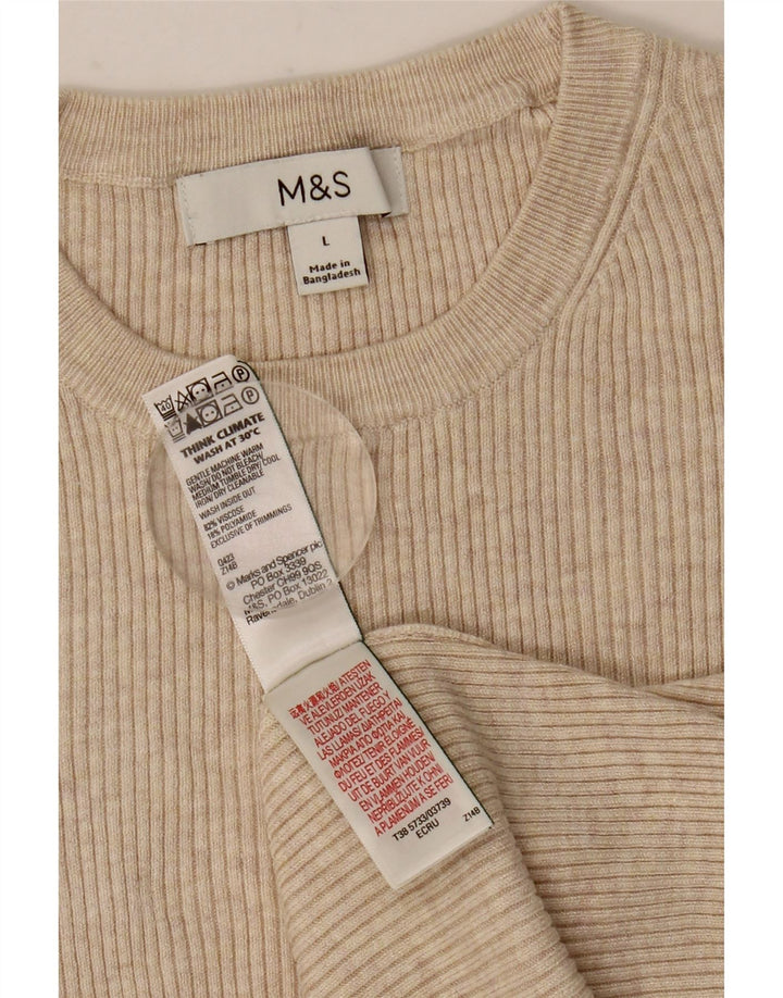 MARKS & SPENCER Womens T-Shirt Top UK 14 Large Beige Viscose