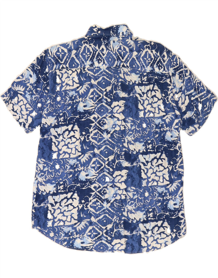 VINTAGE Mens Abstract Pattern Short Sleeve Shirt Large Blue Viscose Vintage Vintage and Second-Hand Vintage from Messina Hembry 