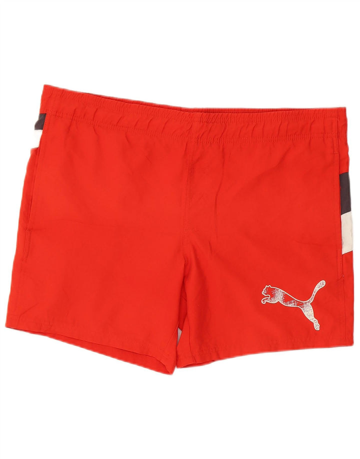 Puma Herre grafiske svømmeshorts Medium Rød Colourblock Polyester