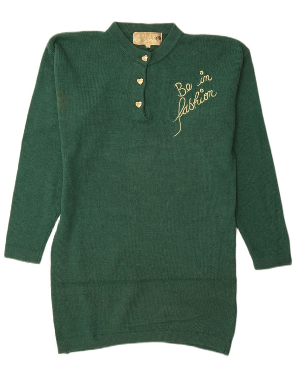 Vintage Dame Langærmet Oversized Jumper Kjole UK 10 Lille Grøn
