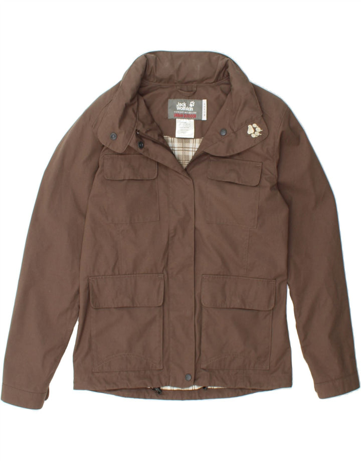JACK WOLFSKIN Womens Oversized Hooded Utility Jacket UK 10 Small Brown Vintage Jack Wolfskin and Second-Hand Jack Wolfskin from Messina Hembry 