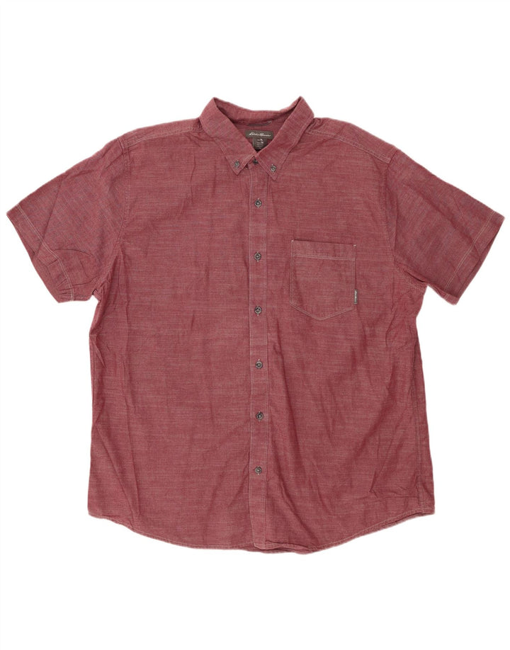 EDDIE BAUER Kortærmet herreskjorte XL Bourgogne bomuld