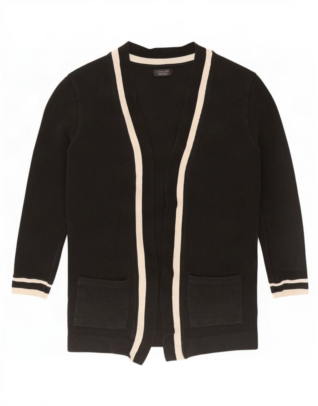 Zara Herre Open Cardigan Sweater Medium Sort Colourblock Bomuld