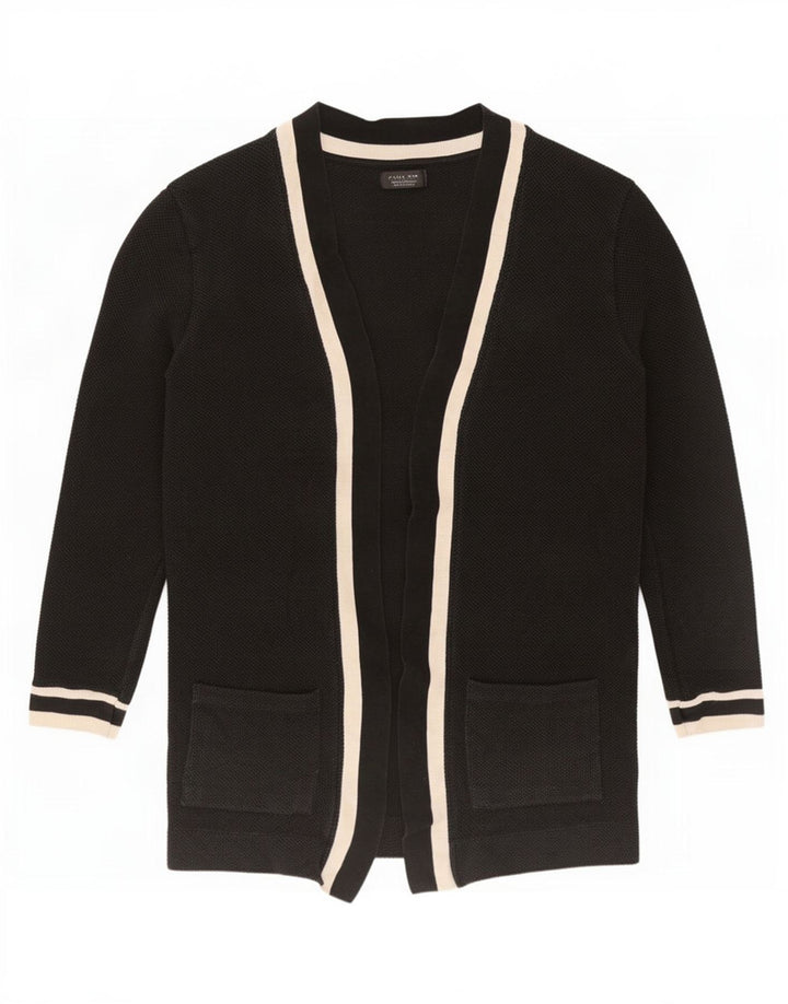 Zara Herre Open Cardigan Sweater Medium Sort Colourblock Bomuld