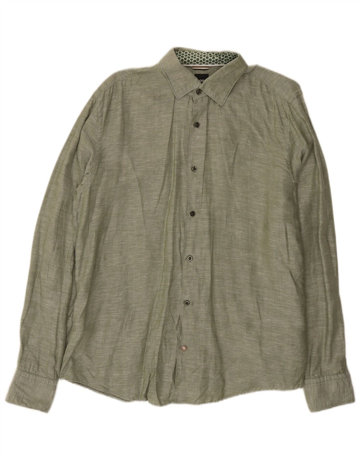 Hugo Boss Herreskjorte str. 41 Large Green Linen