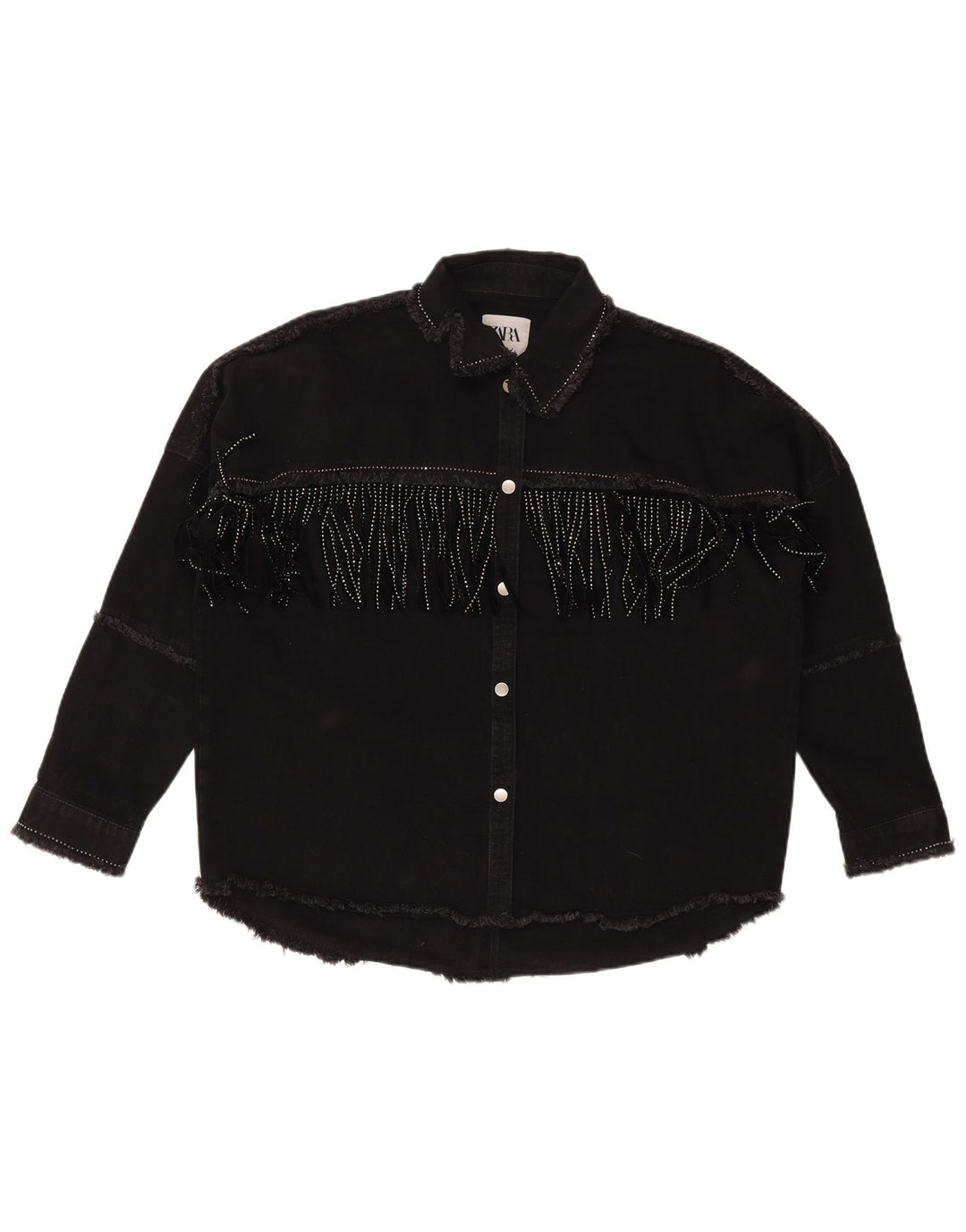 ZARA Dame Oversized denimjakke UK 6 XS Sort Bomuld