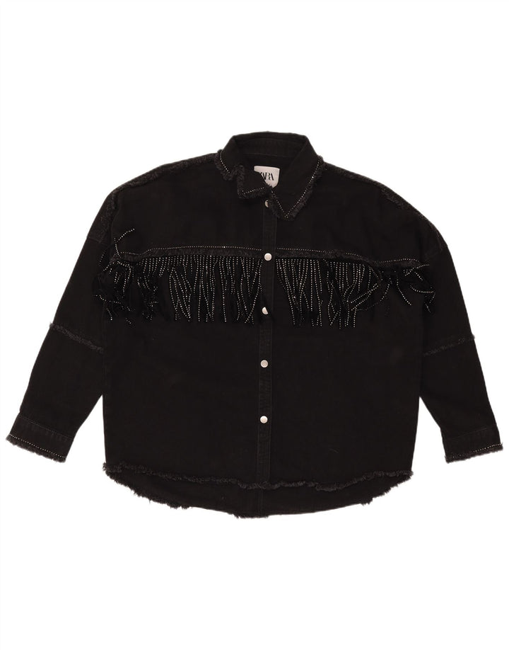 ZARA Dame Oversized denimjakke UK 6 XS Sort Bomuld