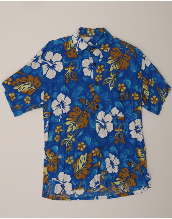 VINTAGE Mens Hawaiian Short Sleeve Shirt XL Blue Floral