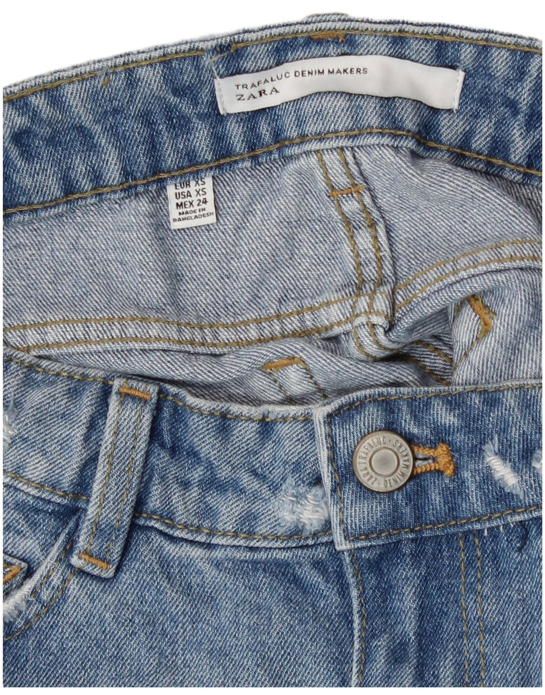 Zara Dame Distressed Mini Denim Nederdel XS W24 Blå