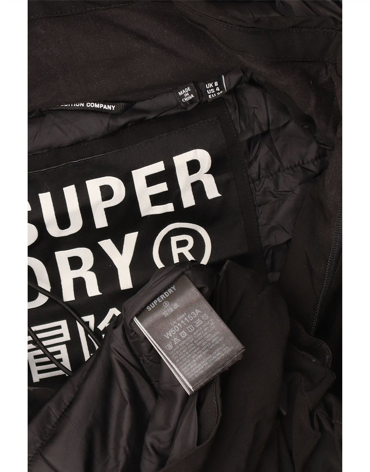 Superdry grafisk regnjakke med hætte til kvinder UK 8 Lille sort polyester