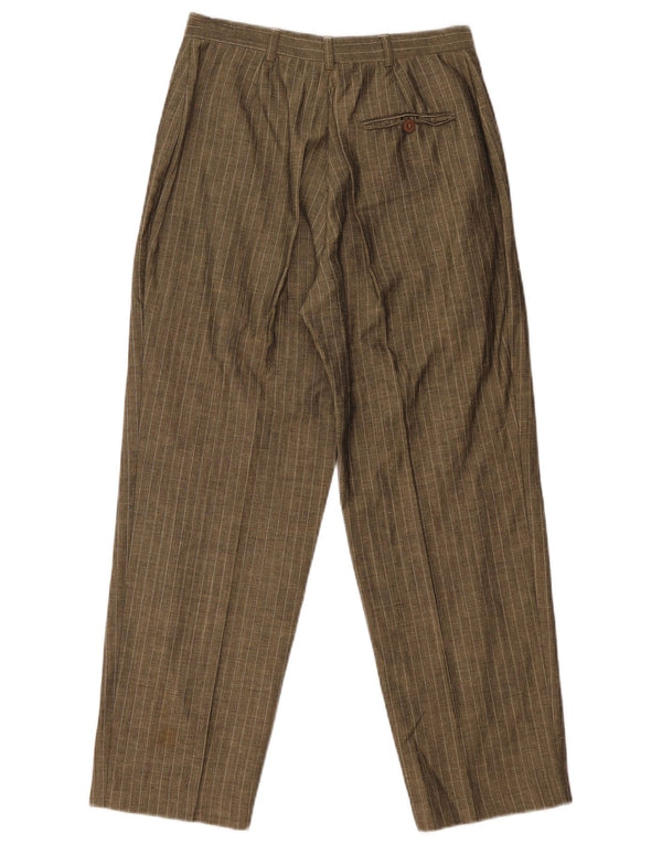 ZARA Womens Straight Suit Trousers EU 42 Medium W32 L26 Khaki Pinstripe