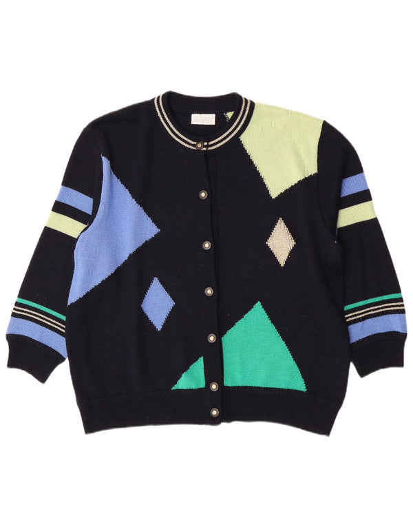 Rabe Dame Cardigan Sweater UK 14 Large Navy Blue Geometric Acryl