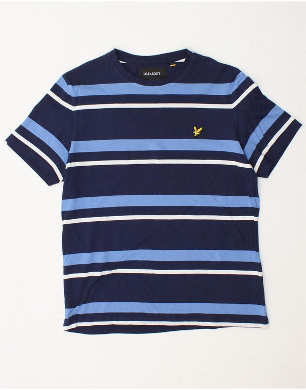 LYLE & SCOTT Herre T-shirt Top Medium Navyblå Stribet bomuld