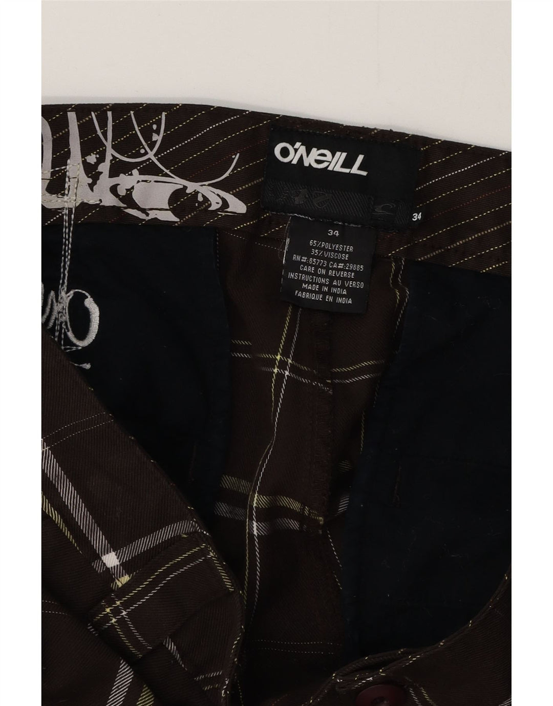 O'NEILL Chino Shorts til mænd W34 Large Brown Plaid Polyester