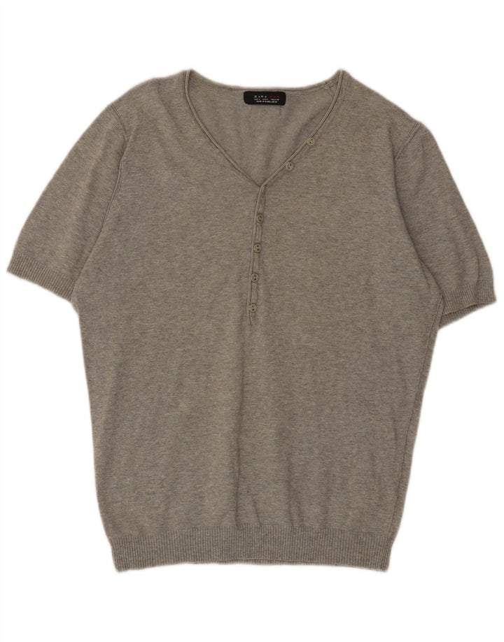 Zara Herre Kortærmet V-hals sweater Stor Grå Flecked