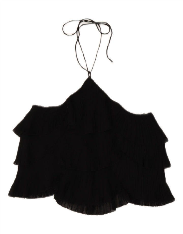 ZARA Womens Crop Halter Top UK 4 XS Black Polyester