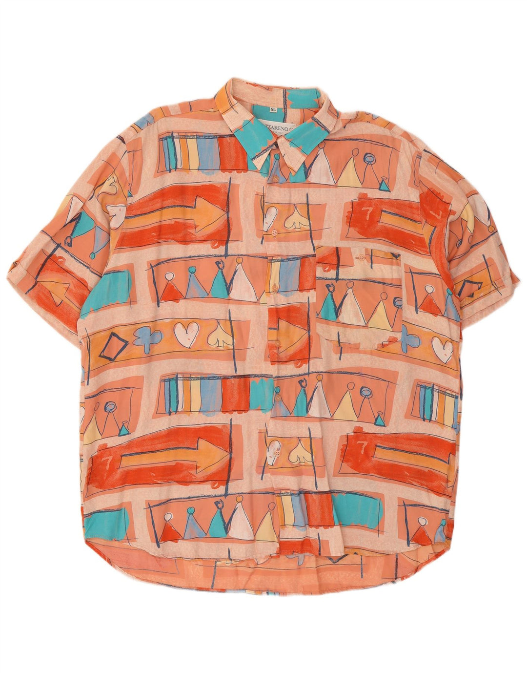 NAZZARENO G. Mens Short Sleeve Shirt XL Multicoloured Geometric