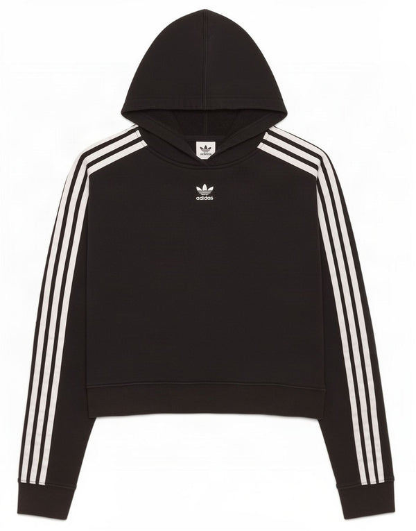 Adidas Womens Crop Oversized Hoodie Jumper UK 8 Small Black Bomuld