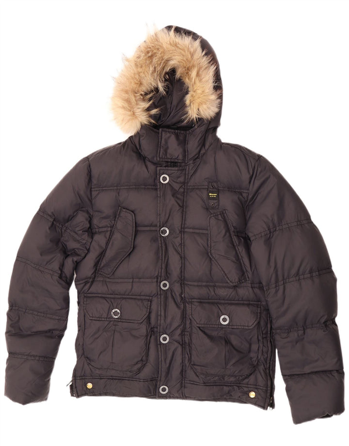Blauer Herre Hooded Polstret Jakke UK 38 Medium Sort Nylon