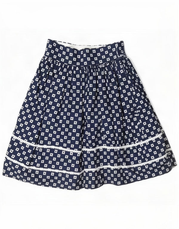 Vintage Womens A-Line Skirt US 9 Medium W26 Navy Blue Floral Cotton