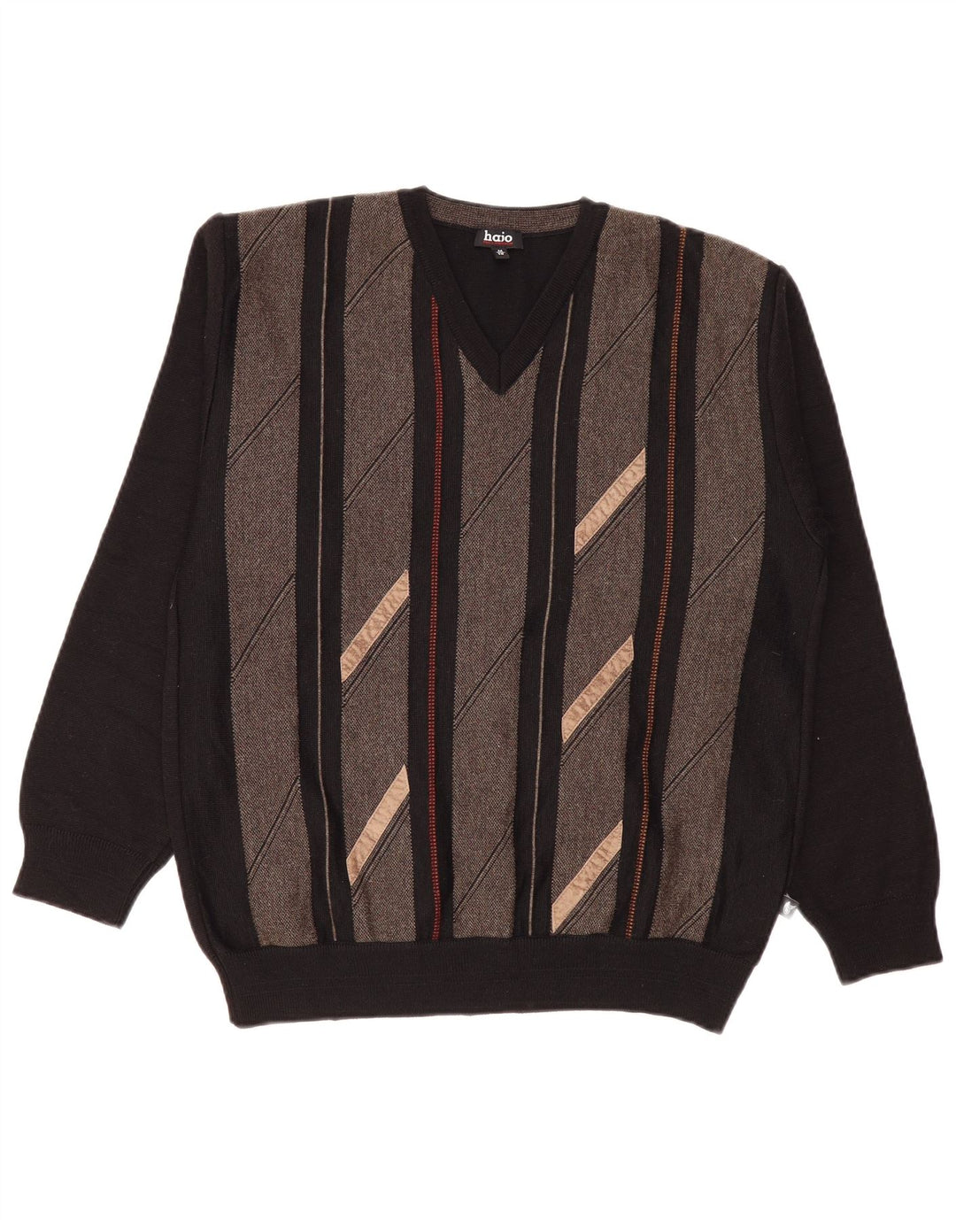 Hajo Herre V-hals sweater Medium Sort Colourblock Uld