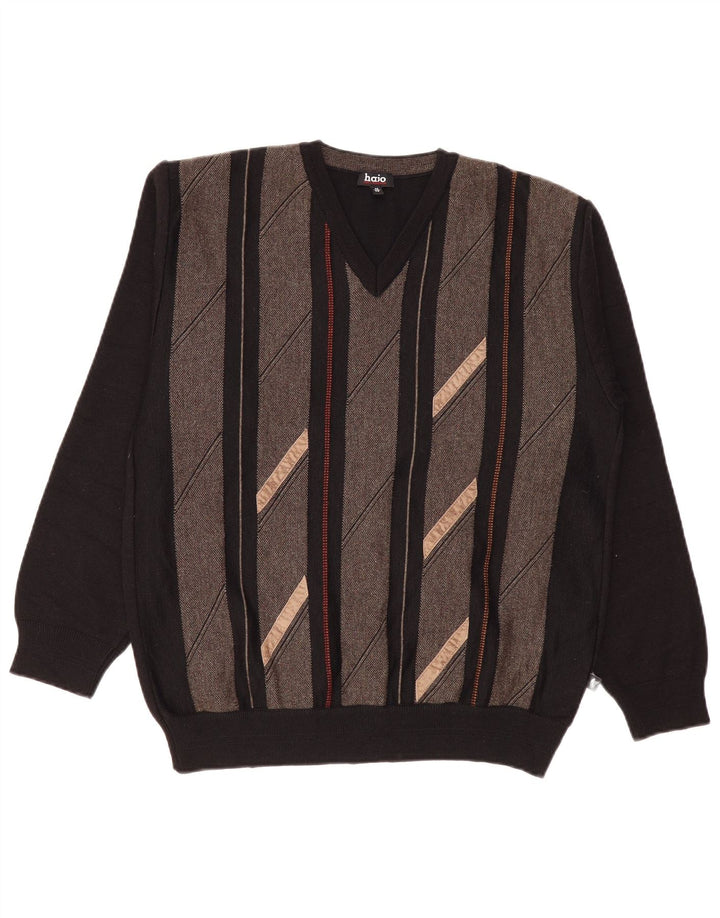 Hajo Herre V-hals sweater Medium Sort Colourblock Uld