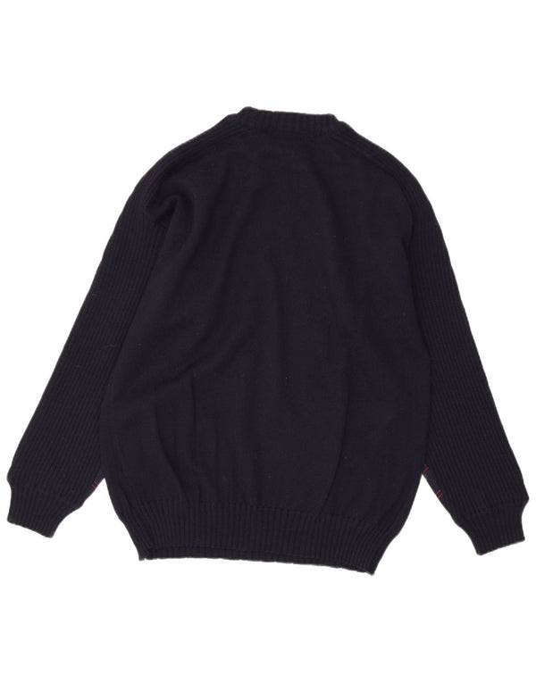 Vintage herre rund hals sweater medium marineblå stribet