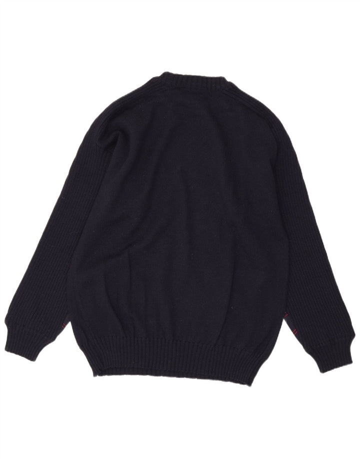 Vintage herre rund hals sweater medium marineblå stribet