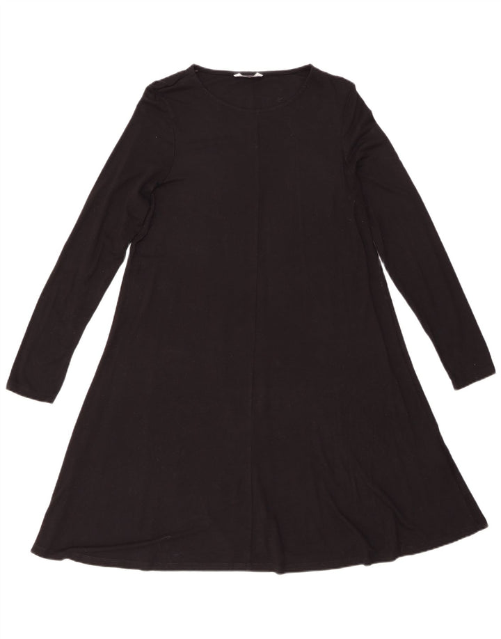 Marks & Spencer Dame Langærmet A-line Kjole UK 12 Medium Black Viscose