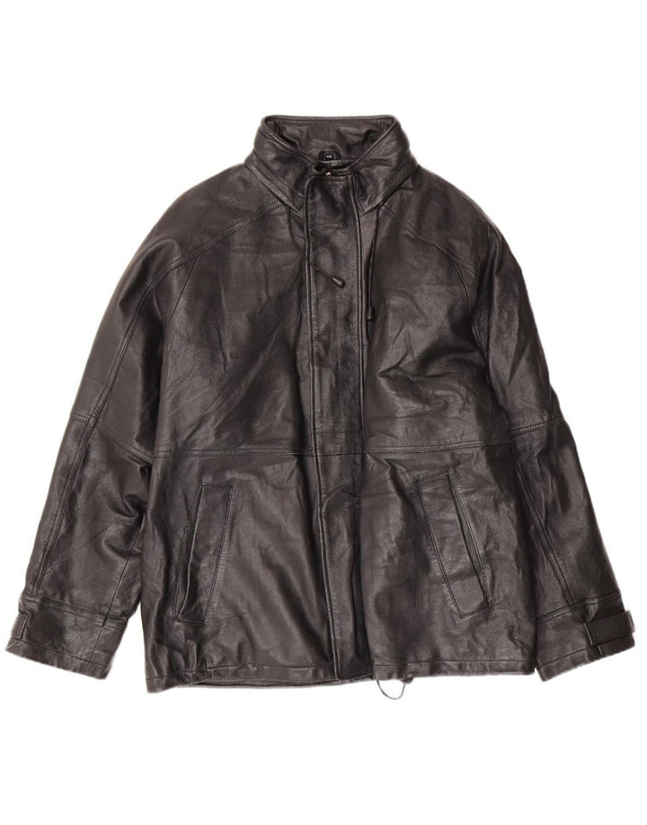 CONBIPEL Mens Hooded Leather Jacket IT 46 Small Black Leather