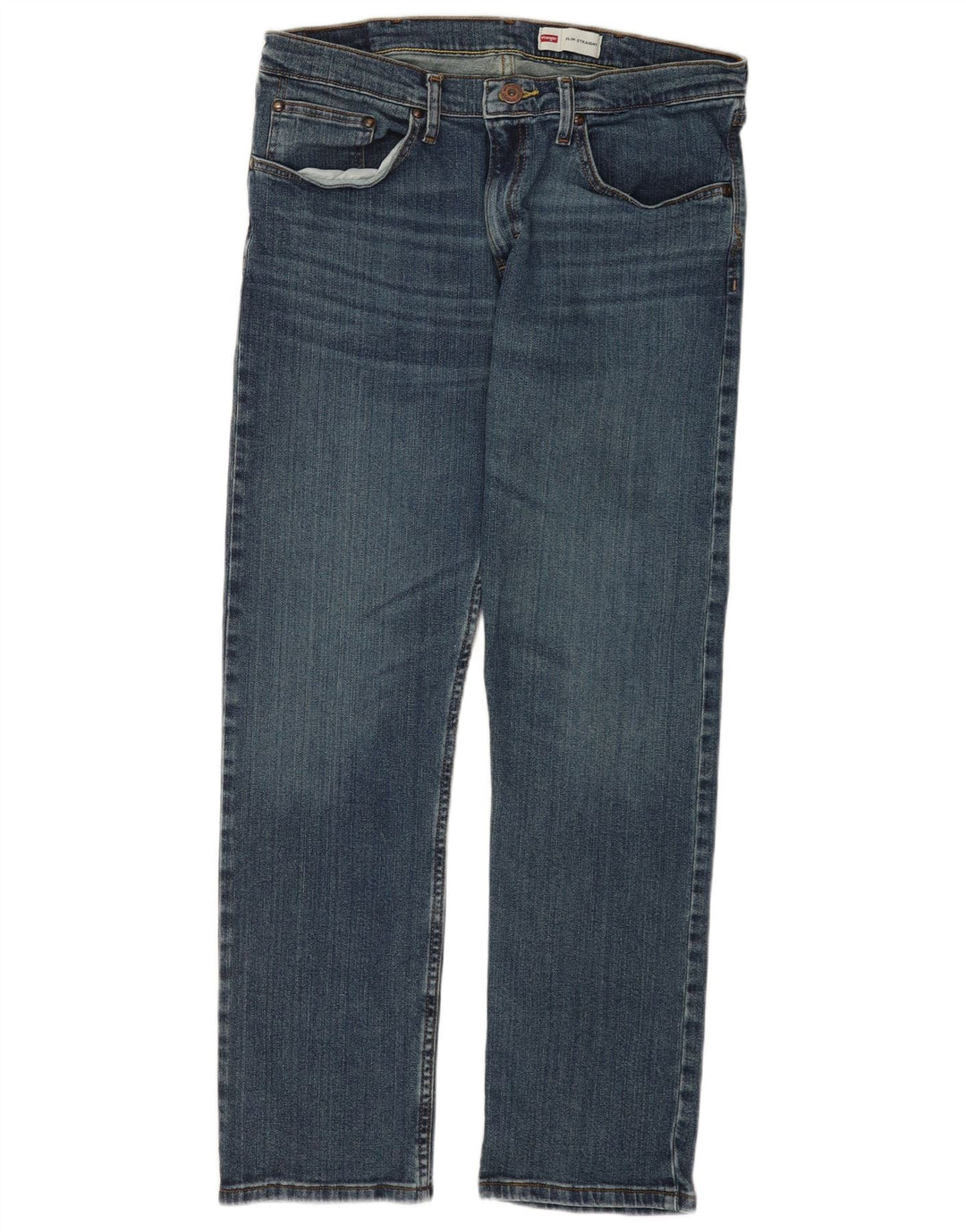 Wrangler Herre Slim Straight Jeans W34 L30 Blå Bomuld
