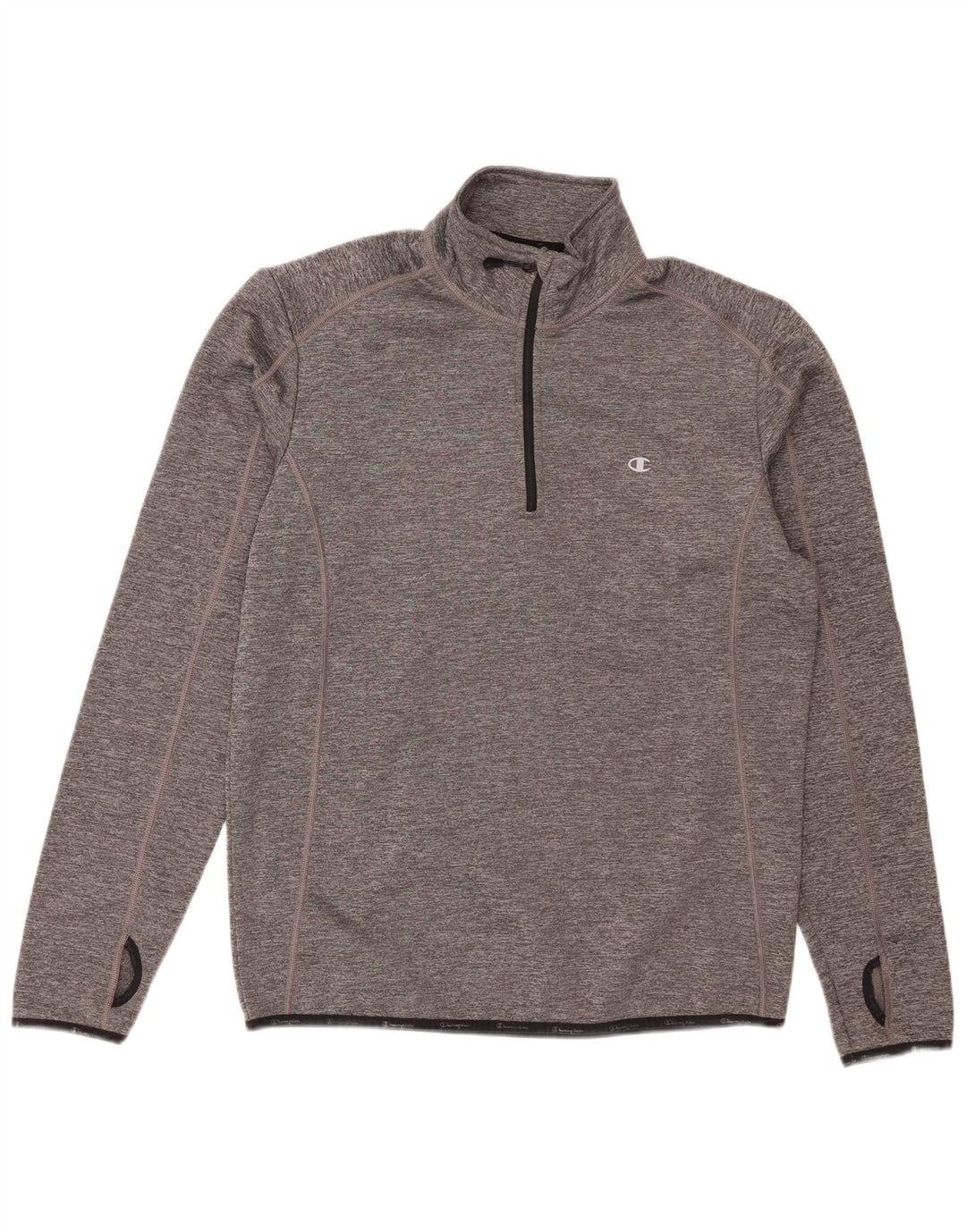 Champion Herre Zip Neck Sweatshirt Jumper Large Grå Flecked Polyester