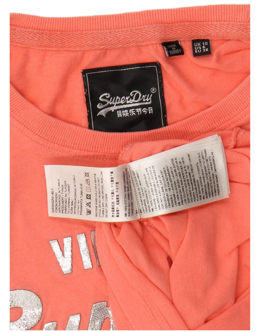 Superdry Grafisk T-shirt top til kvinder UK 10 Lille orange bomuld