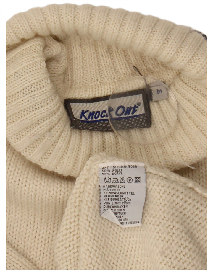 Knock Out Herre Roll Neck Jumper Sweater Medium White Colourblock Uld