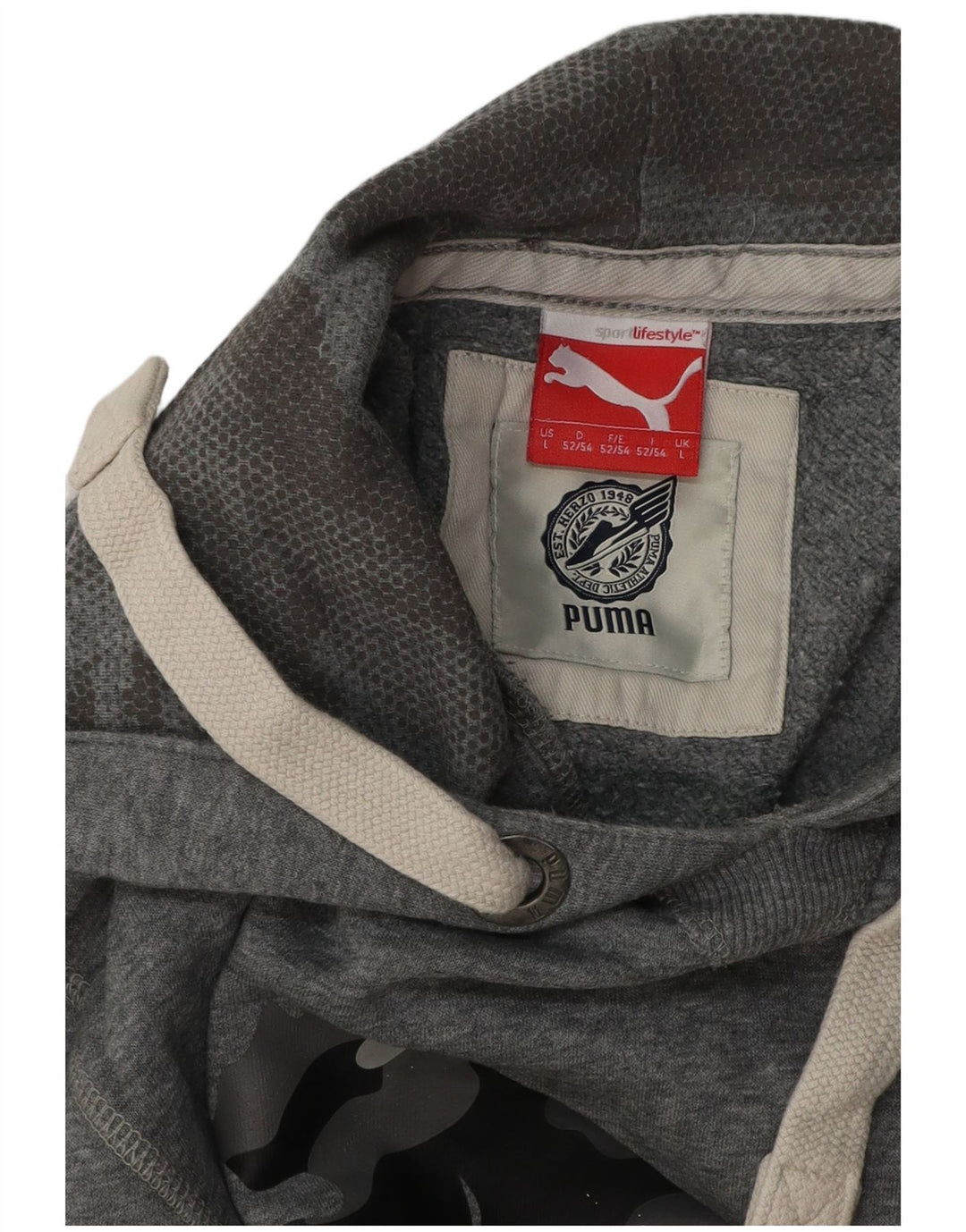 PUMA Mens Graphic Hoodie Jumper Large Grey Cotton