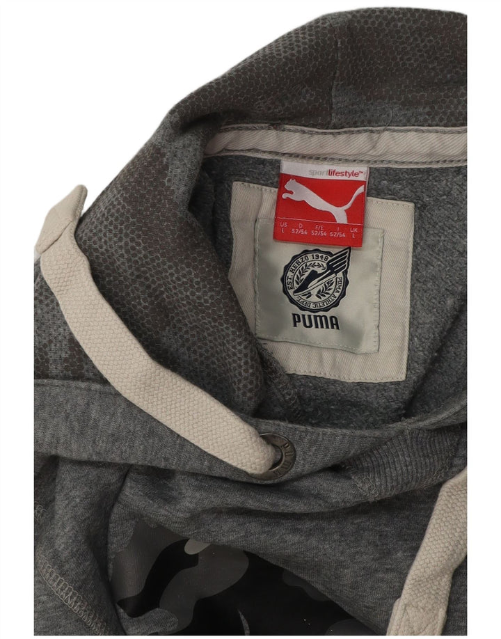 PUMA Mens Graphic Hoodie Jumper Large Grey Cotton