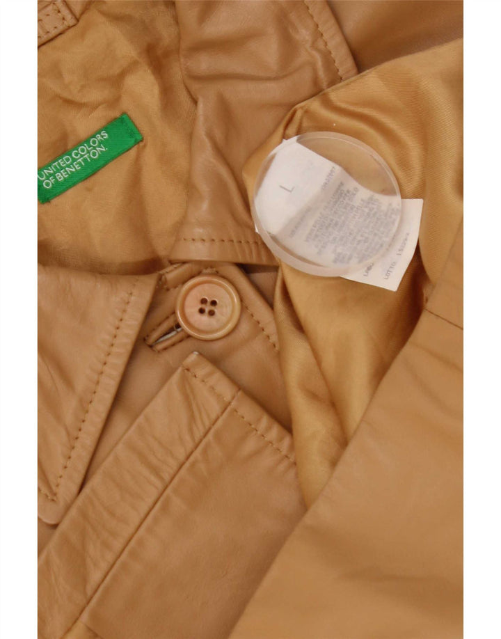 Benetton Dame Læderjakke UK 16 Stor Beige Læder