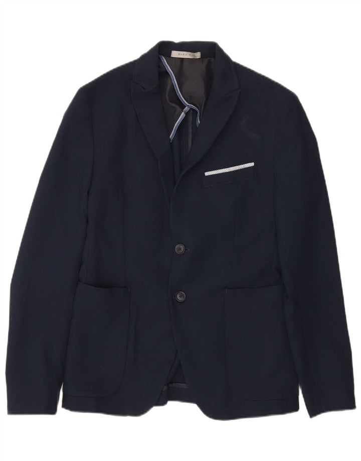 Zara Herre 2-knaps blazerjakke UK 36 Small Navy Blue Polyester