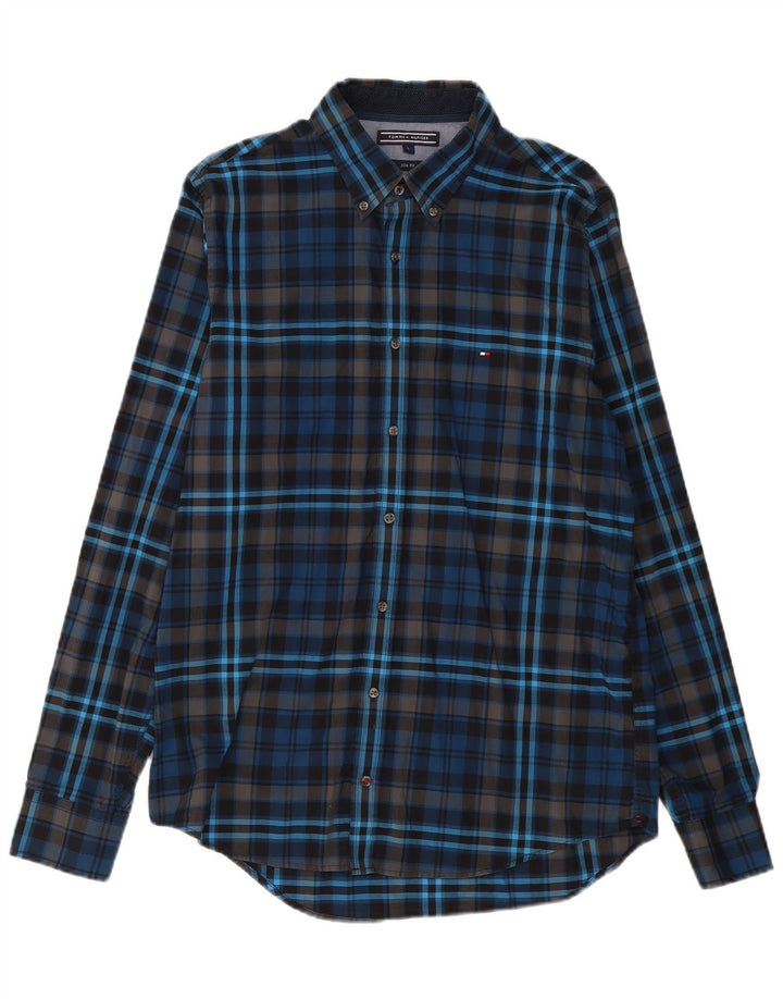 TOMMY HILFIGER Slim Fit skjorte til mænd Stor marineblå ternet bomuld